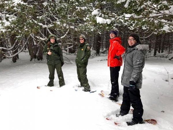 Rangers and interns lead a winter hike